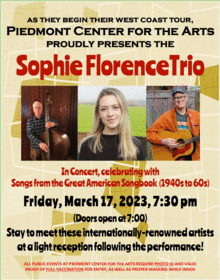 Sophie Florence Trio concert at Piedmont Center for the Arts on Mar 17 ...